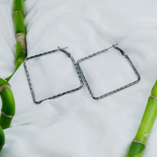 Large Hammered Square Geometric Large Dainty Threader Statement Hoop Earrings