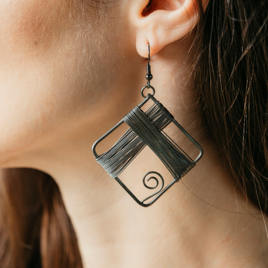 Black Square Wire Earrings