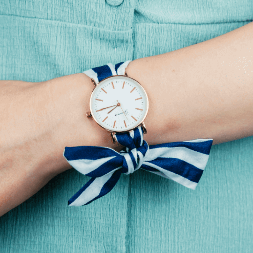 Blue Stripe Print Colour Changeable Fabric Strap Wristwatch