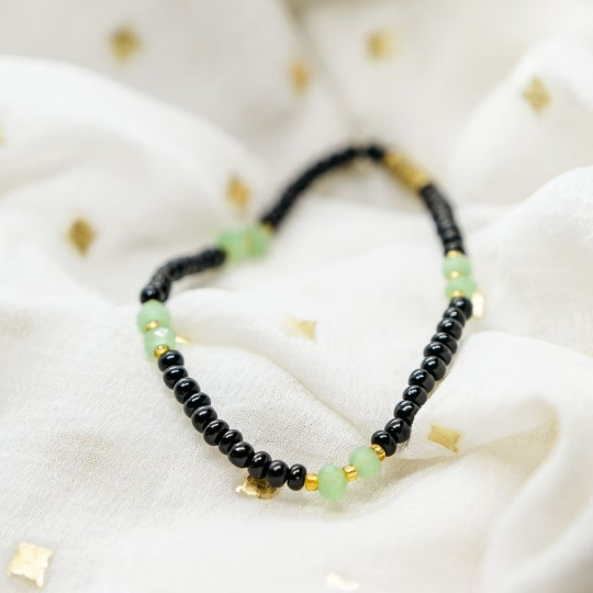 Turquoise Multicolour Black Silver Beaded Indian Nazar Magalsutra Everyday (Close-up Detail) | The Colourful Aura