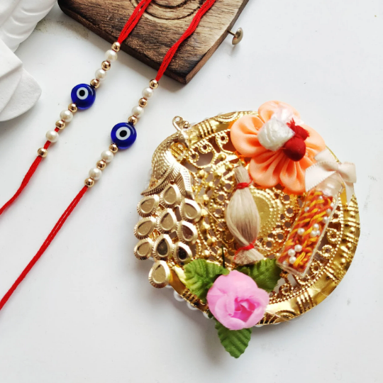 Evil Eye Bead White Pearl Rakhi for Raksha Bandhan | Personalised Rakhi for Brother
