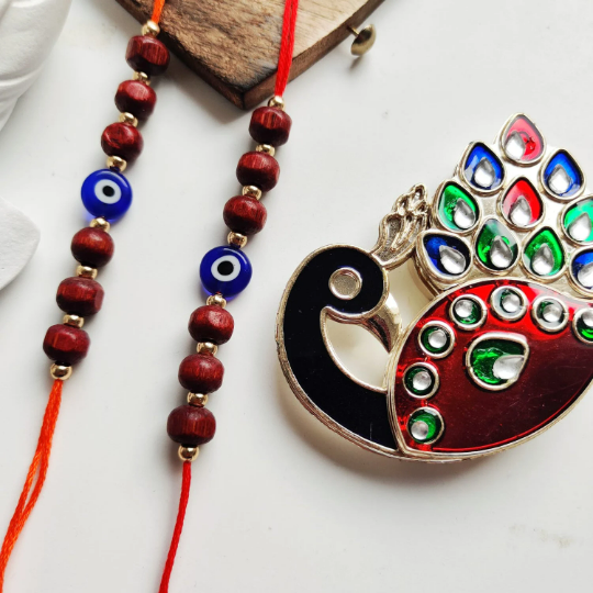 Red Sandalwood Evil Eye Rakhi for Raksha Bandha for Brother Sister