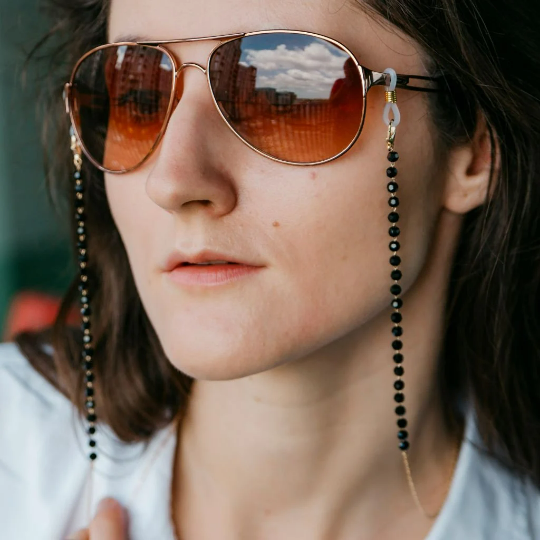 Black Bead Reading Eyeglass Sunglass Detachable Holder Chain Lanyard