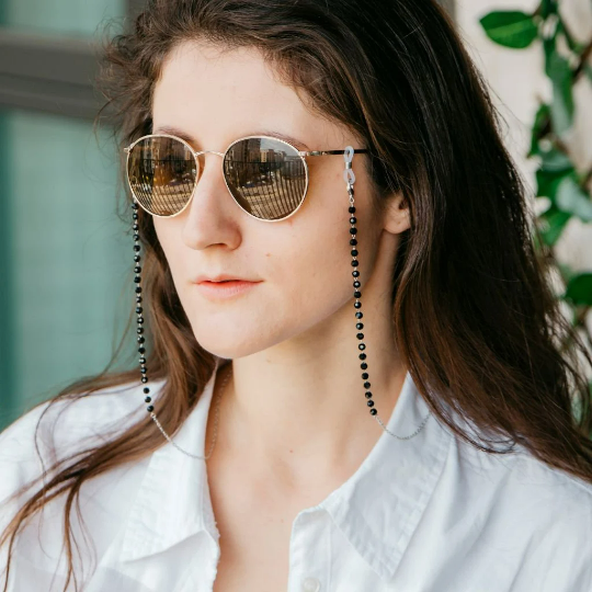 Black Bead Silver Sunglass Summer Reading Eyeglass Lanyard Detachable Chain