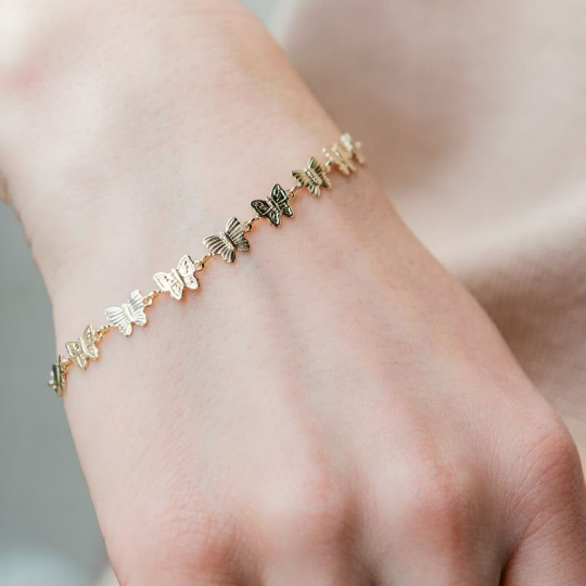 Gold Plated Butterfly Charm Thin Slim Promise Animal Themed Stacking Bracelet — Boho Jewellery UK | The Colourful Aura
