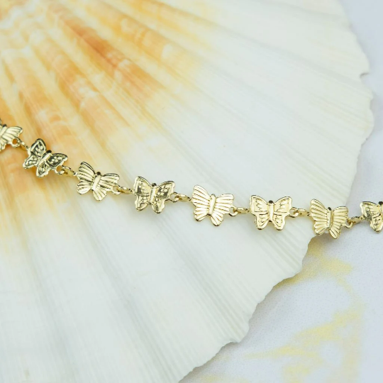 Gold Plated Butterfly Charm Thin Slim Promise Animal Themed Stacking Bracelet