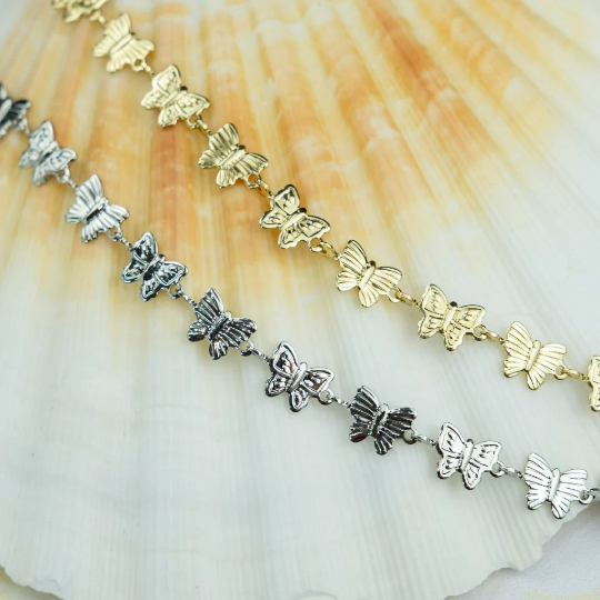Gold Plated Butterfly Charm Thin Slim Promise Animal Themed Stacking Bracelet