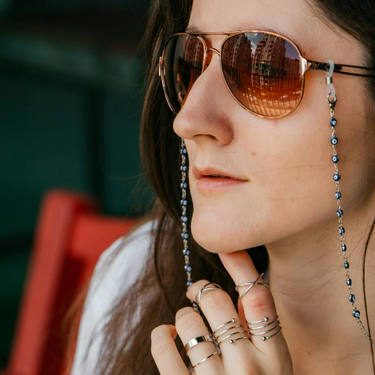 Gold Blue Evil Eye Protection Summer Turkish Reading Eyeglass Chain Lanyard