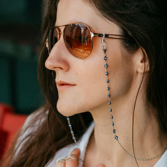 Gold Blue Evil Eye Protection Summer Turkish Reading Eyeglass Chain Lanyard