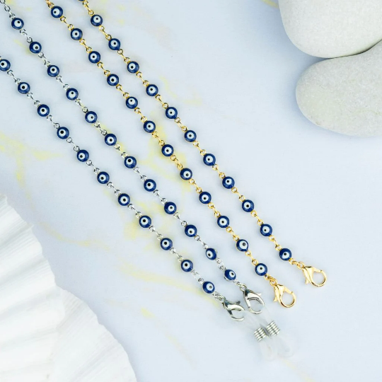 Gold Blue Evil Eye Protection Summer Turkish Reading Eyeglass Chain Lanyard