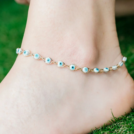 Gold Plated Evil Eye Turkish Beaded Summer Foot Protection Nazar Anklet