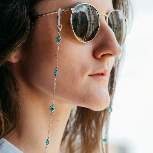 Silver Gold Turkish Evil Eye Protection Summer Reading Eyeglass Detachable (Close-up Detail) | The Colourful Aura