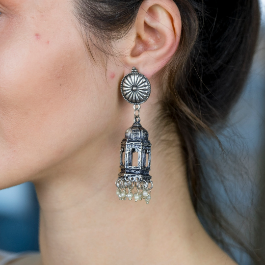 Indian Oxidised Boho Hare Krishna Large Temple Ethnic Traditional Jhumkis — Boho Jewellery UK | The Colourful Aura