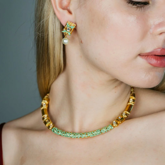 Green Half Moon Enamel Colourful Indian Meenakari Ethnic Choker
