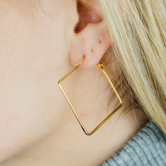 Black Small Thin Dainty Bar Threader Large Square Geometric Hoop Earrings