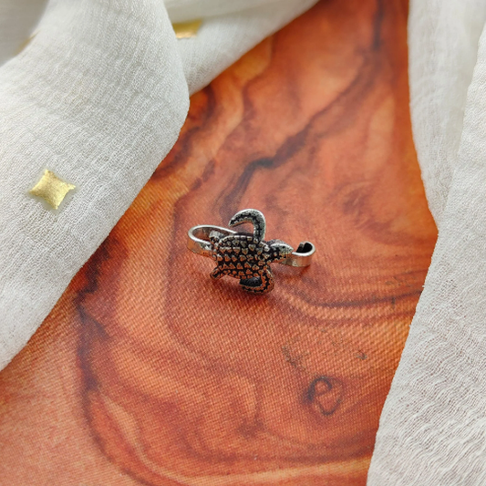Oxidized German Silver Turtle Tortoise Clip On Non Pierced Nose Pin