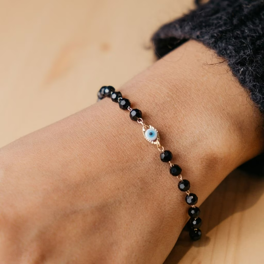 Gold Evil Eye Black Beads Indian Mangalsutra Protection Indian Nazaria Bracelet — Boho Jewellery UK | The Colourful Aura