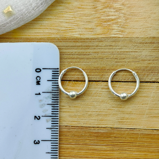 Pure Silver One Ball Bali Slim Statement Dainty Punk Minimalist Hoop Earring