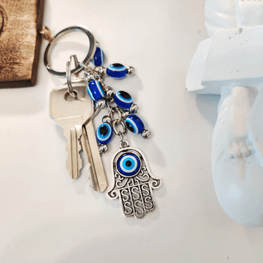 Evil Eye Hamsa Hand keyring The Colourful Aura