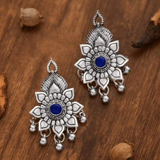 Intricate Floral Enamel Indian Oxidised Boho Drop Bridal Ethnic Stud Earring