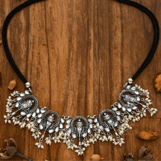 Large Spiritual Oxidised Boho Ganesha Indian Statement Choker Temple Necklace