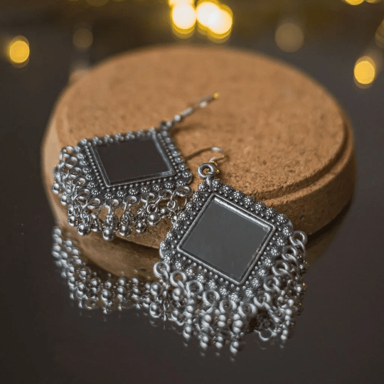 Oxidised silver 2025 mirror earrings