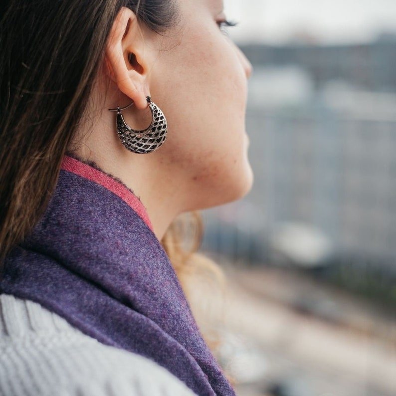 Silver Oxidized Vintage Hoop