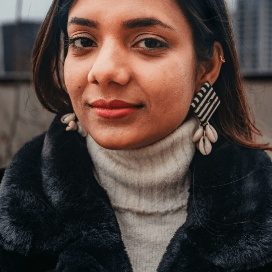 Large Black Handmade Square Stripe Fabric White Cowrie Jhumka Asian Earrings — Boho Jewellery UK | The Colourful Aura