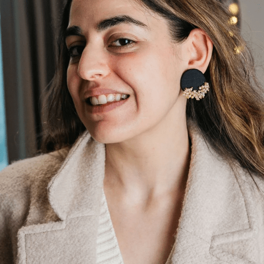 Black Pearl Handmade Round Fabric Boho Unique Asian Jhumka Danglers Earrings