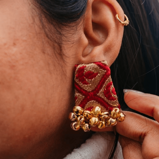 Small Red Handmade Fabric Earrings