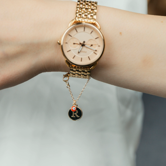Personalised Initial Evil Eye Watch Strap Dainty Hanging Charm