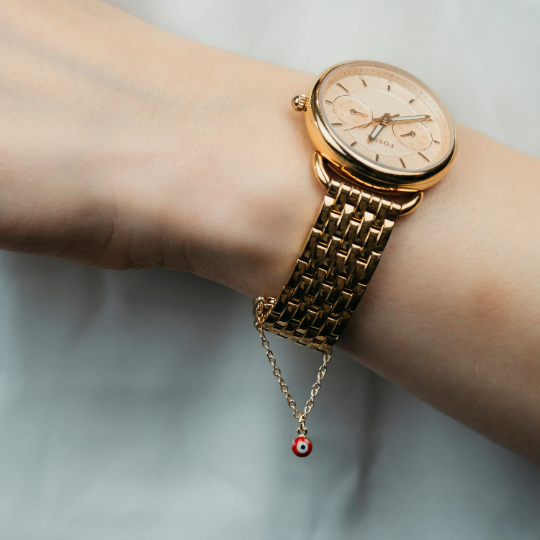 Gold Colourful Evil Eye Watch Strap Dainty Hanging Jewellery Charm — Boho Jewellery UK | The Colourful Aura