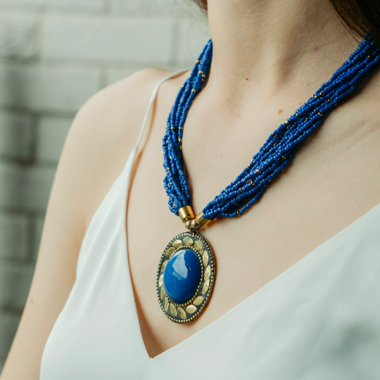 Maroon Multistrand Pearl Large Enamel Round Layered Statement Pendant Necklace