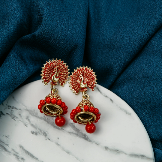 Small Black Intricate Peacock Colourful Indian Ethnic Festival Bridal Jhumki