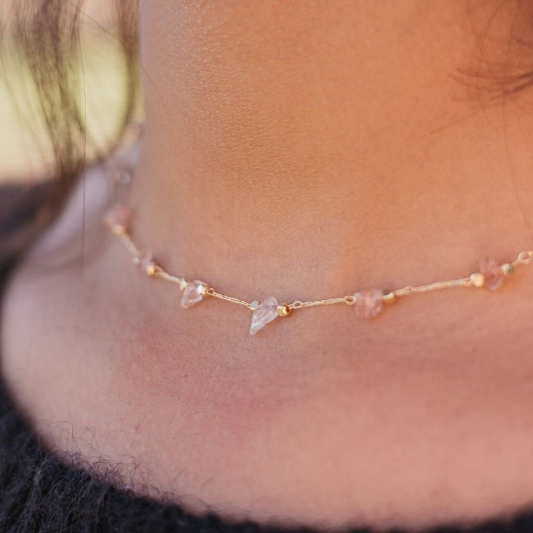 Gold Crystal Quartz Minimalist Healing Choker Dainty Necklace