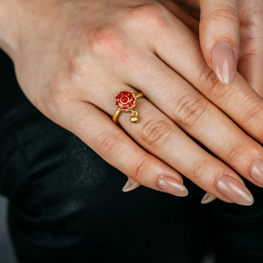 Gold Plated Adjustable Buddhist Tibetan Enamel Spinner Prayer Ring