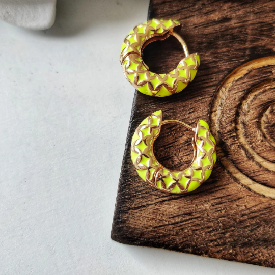 Stainless Steel Medium Black Enamel Huggie Multicolour Dainty Hoop Earrings