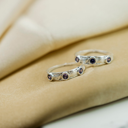 2 pcs Pure Silver Purple Stone Bohemian Indian Bichiya Slim Toe Ring — Boho Jewellery UK | The Colourful Aura
