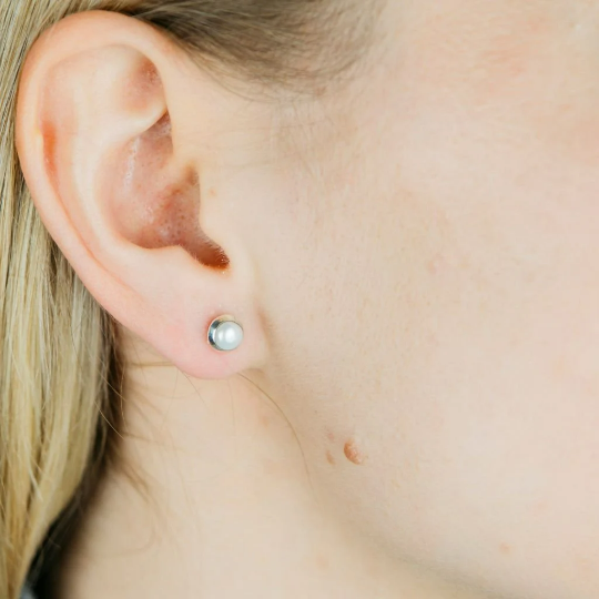 925 Sterling Silver Solid White Pearl Unisex Round Ball Minimalist Stud Earrings