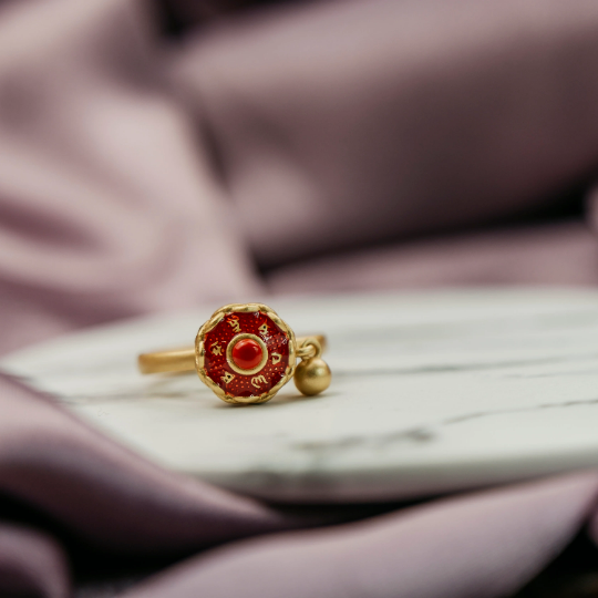 Gold Plated Adjustable Buddhist Tibetan Enamel Spinner Prayer Ring