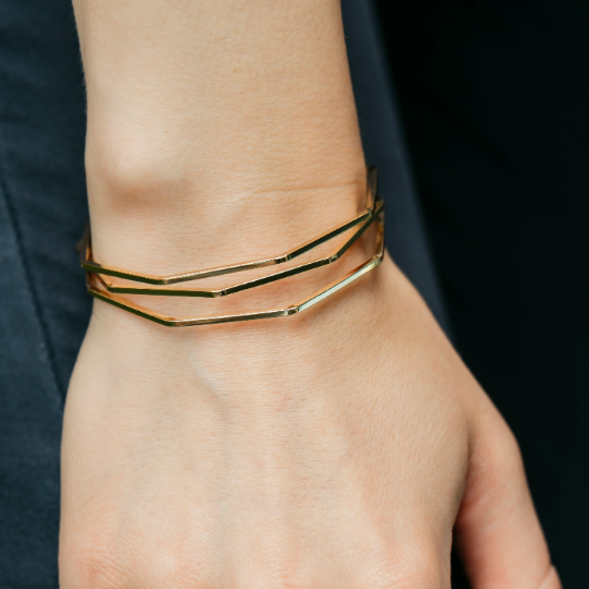 Adjustable Three Layer Gold Silver Twist Geometric Cuff Bangle Bracelet