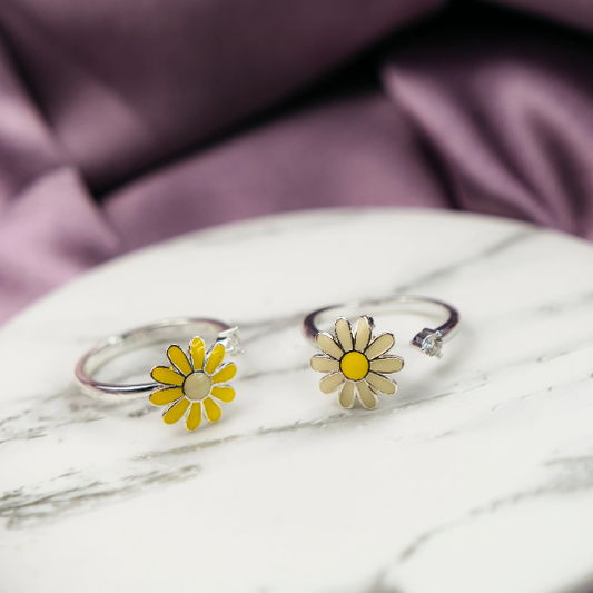 Yellow Rotating Sunflower Meditation Fidget Daisy Dainty Floral Ring