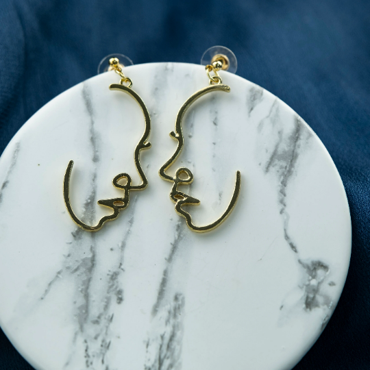 Face Drop Abstract Statement Hollow Profile Face Dangle Bohemian Earrings