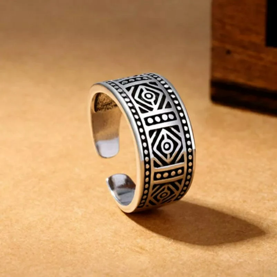 Adjustable Silver Open Punk Vintage Mandala Cuff Statement Ring