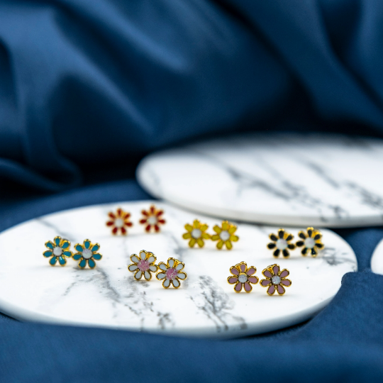 Stainless Steel Colourful Daisy Summer Floral Sun Flower Minimalist Stud Earring