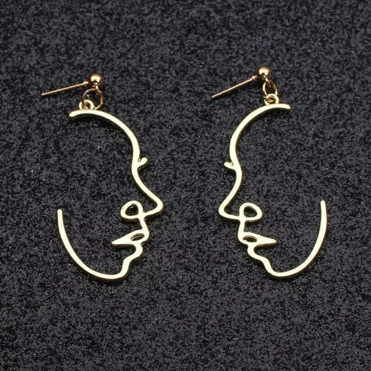 Face Drop Abstract Statement Hollow Profile Face Dangle Bohemian Earrings
