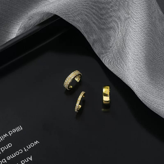 3 Piece Gold Zircon Slim Non Piercing Adjustable Ear Cuff Band