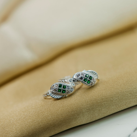 925 Silver Green Zircon Bohemian Dainty Stacking Beach Toe Ring