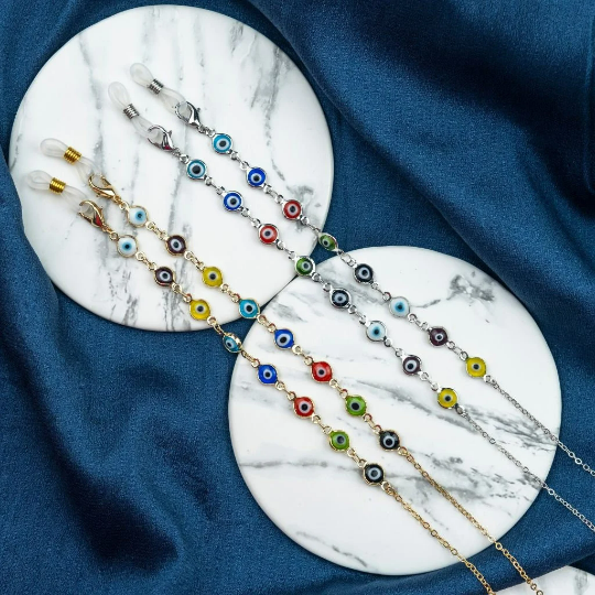 Gold Multicolour Evil Eye Protection Sun Glass Reading Eyeglass Chain Lanyard — Boho Jewellery UK | The Colourful Aura