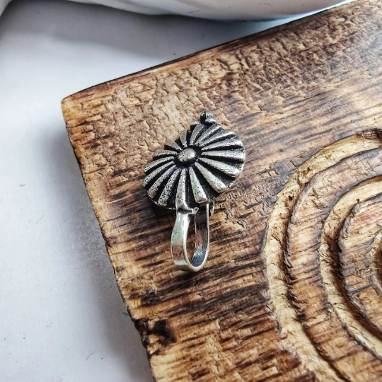 Round Simple Clip on Oxidised German Silver Non Pierced Nose Pin